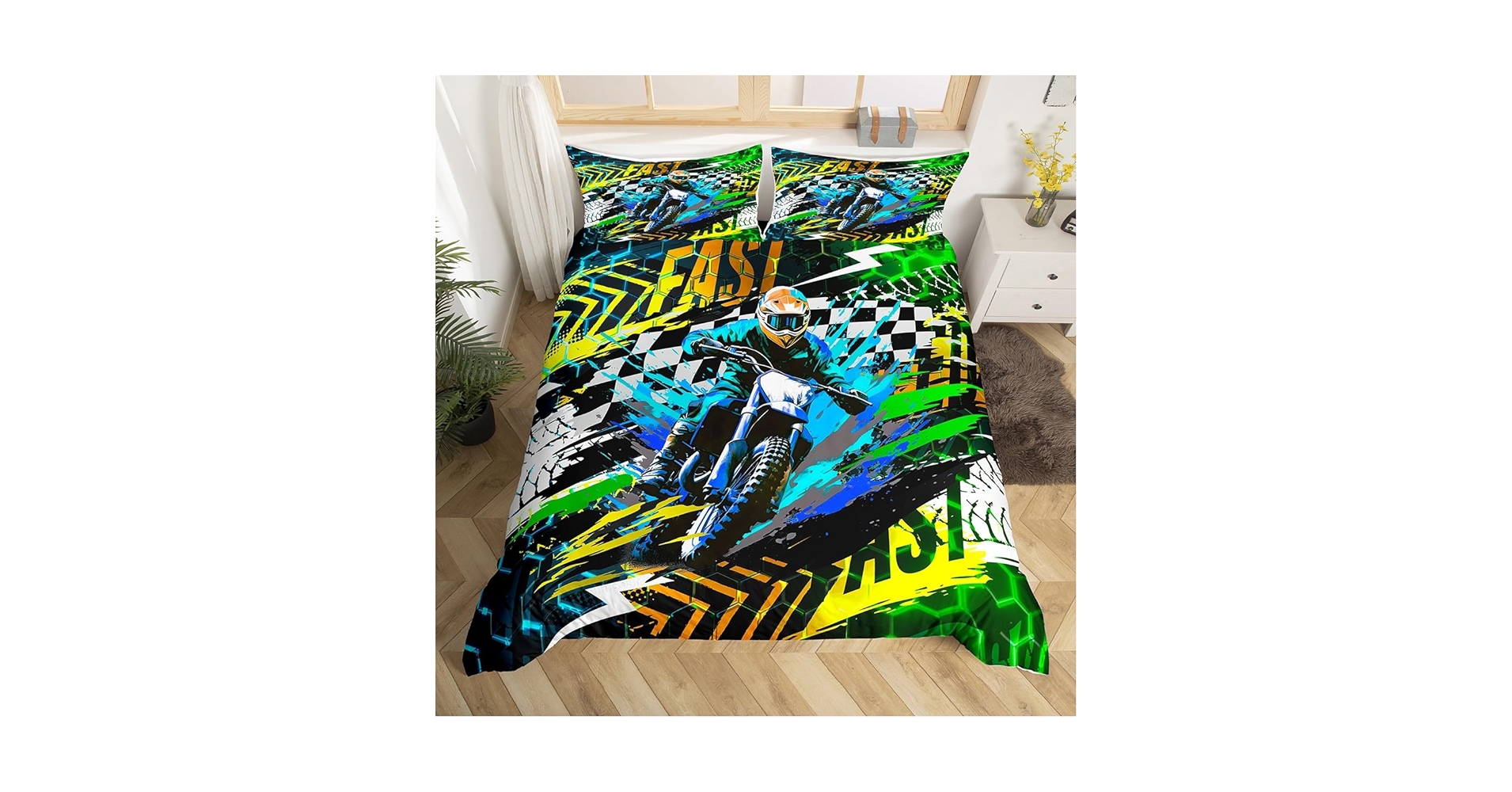 Amazon.com: Dirt Bike Bedding Set Twin Size Kids Motocross